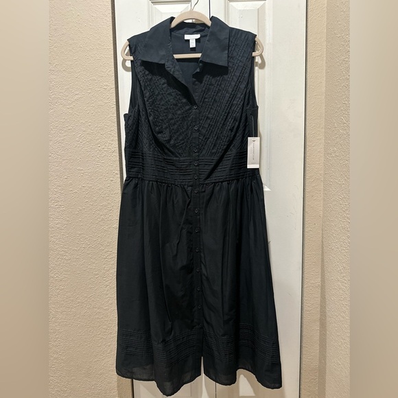 NWT Charter Club Macy’s Provence Midi Collared Sleeveless Black Dress, size 16 - Picture 1 of 8